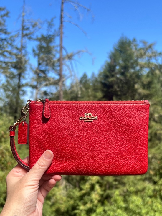 Coach Handbags - COACH RED Small Pebble Leather Wristlet
Wallet Clutch Gold Hardware AUTHENTIC